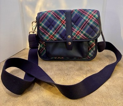 Talbots Plaid Quilted Small Crossbody Navy Green Red Adjustable Strap Zip Snap
