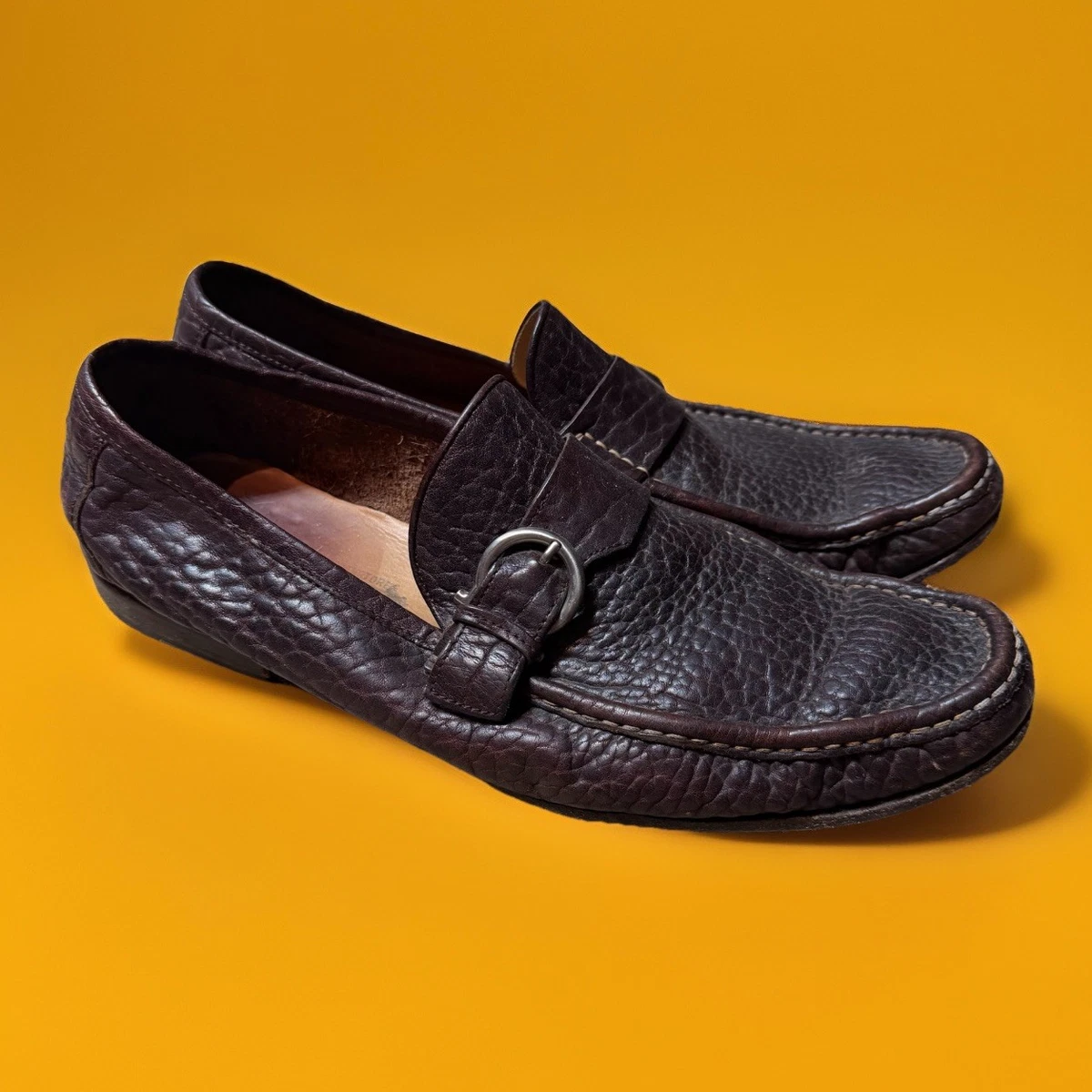 Ferragamo Size 15 Men’s Textured Dark Brown Italian Leather Loafers $1,295 Salvatore Ferragamo  main image 3