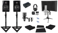 Rockville Studio Recording Kit w/Interface 5.25" Monitors Stands Mic Headphones