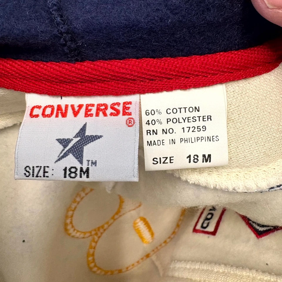 Mono Converse vintage años 90 con capucha niños 18 meses crema azul marino a rayas béisbol  Foto 3 de 4