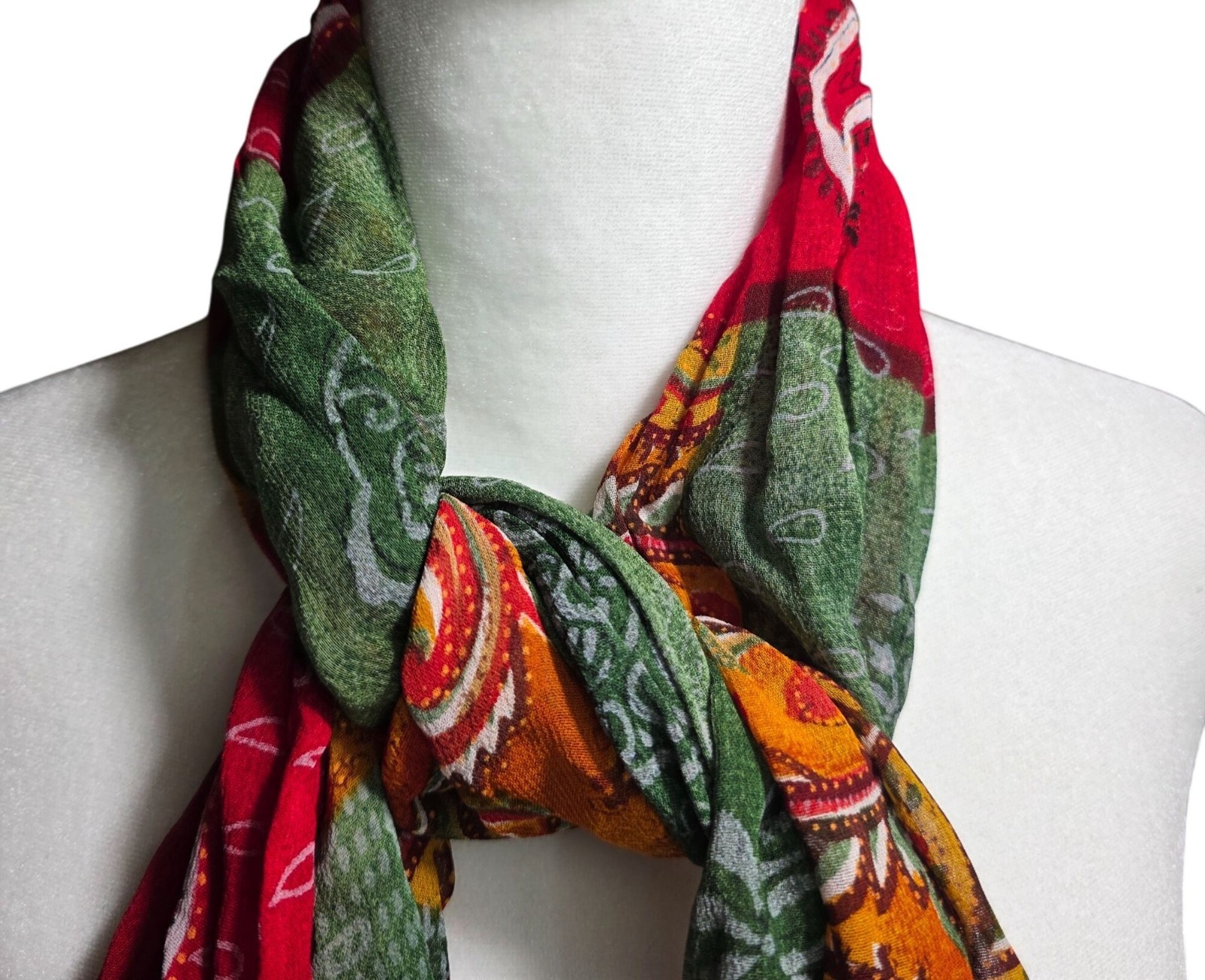 Chicos Patchwork Scarf Floral Paisley colorblock boho wrap cottagecore