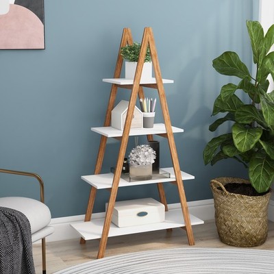 Solid bamboo wood oxford ''A'' frame ladder display bookshelf