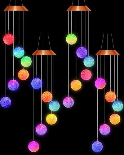 4 Pcs Color Changing Solar Wind Chimes, LED Crystal Ball Wind Chime Solar
