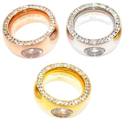 Edelstahlring Damenring Fingerring 12mm rose silber gold farben Strass Zirkonia