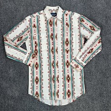 Wrangler Western Shirt Men Small Aztec Stripe Pearl Snap Cotton Southwestern
