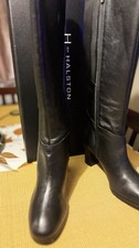Vintage H by Halston Sleek Black Leather Heeled Boots Size 10M