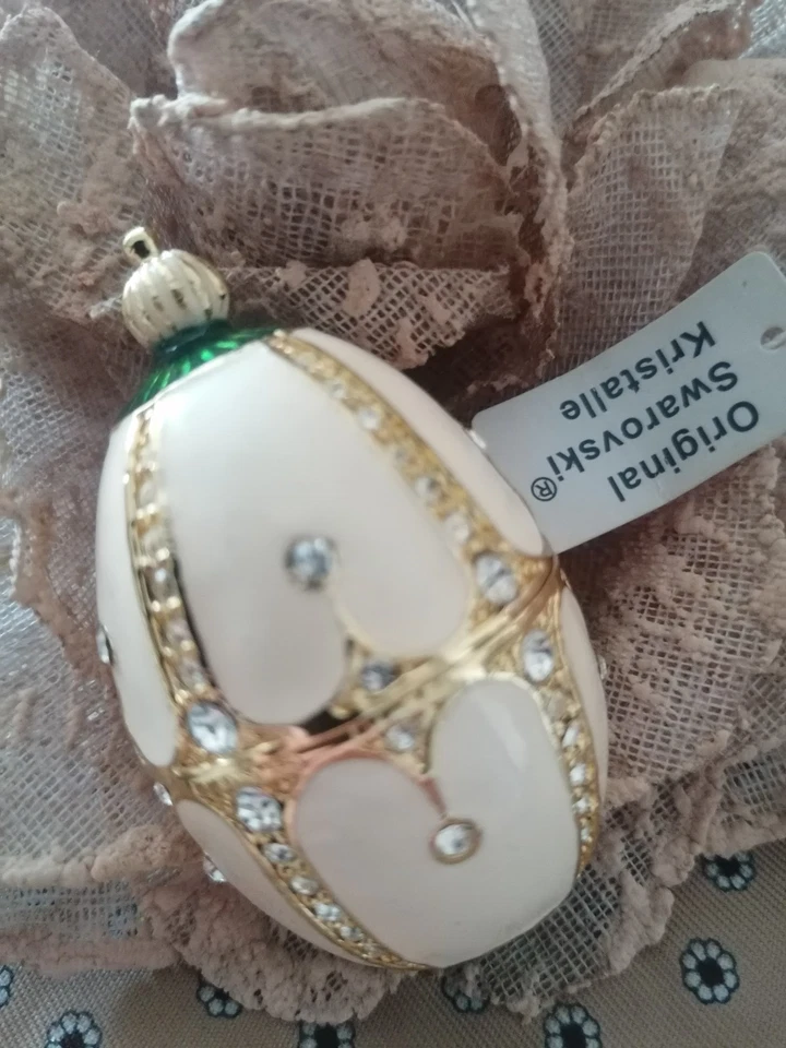 Perlen Ei Schmuck Dose Gold Perlmutt Swarovski Kristalle Fabergé Art Weihnachten - Bild 3 von 4