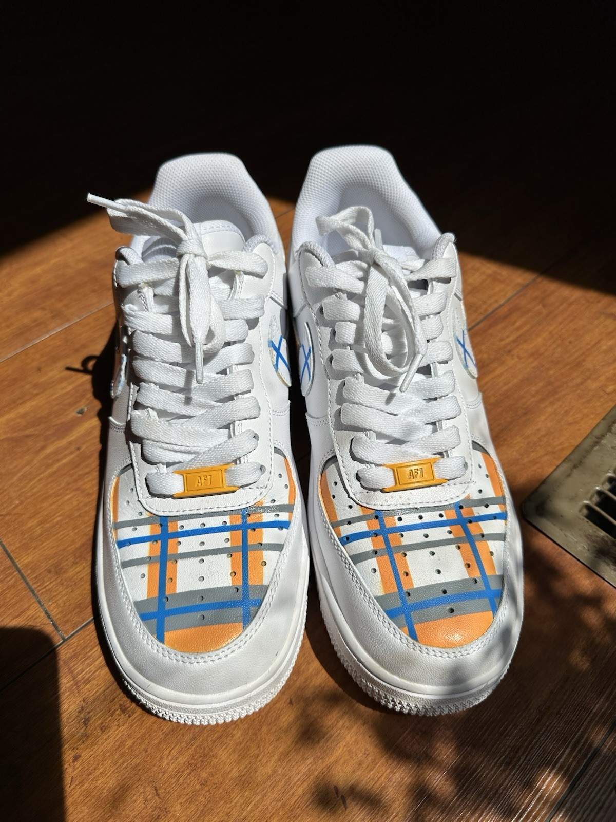 Orange, Blue And Grey Plaid. Men&rsquo;s 7.5
