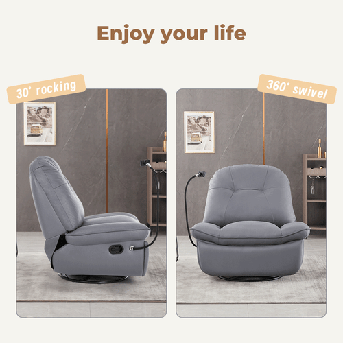 Levede Recliner Chair Lounge 360° Swivel Rocker Sofa Comfy Armchair Lounge Grey - Picture 3 of 11