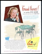 1948 Chromcraft chrome green plastic dinette set table chairs vintage print ad