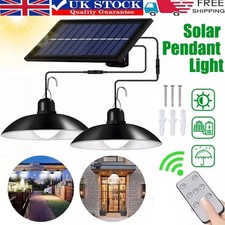 UK 2 Head LED Solar Powered Pendant Hanging Light Lamp Garden Yard Shed Lighting