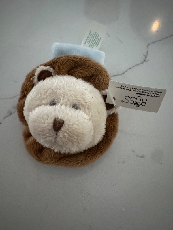NWT Adorable Russ Plush Lion Baby Wrist Rattle 6" Open Easy Grip Fastener Blue