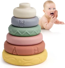 6 Pcs Stacking & Nesting Circle Toy,Soft Building Rings Stacker & Teethers,Squee