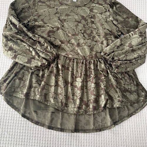 Cato Olive Green Floral Velvet Burnout Blouse Womens 14/16W Boho Whimsygoth - Foto 4 di 8