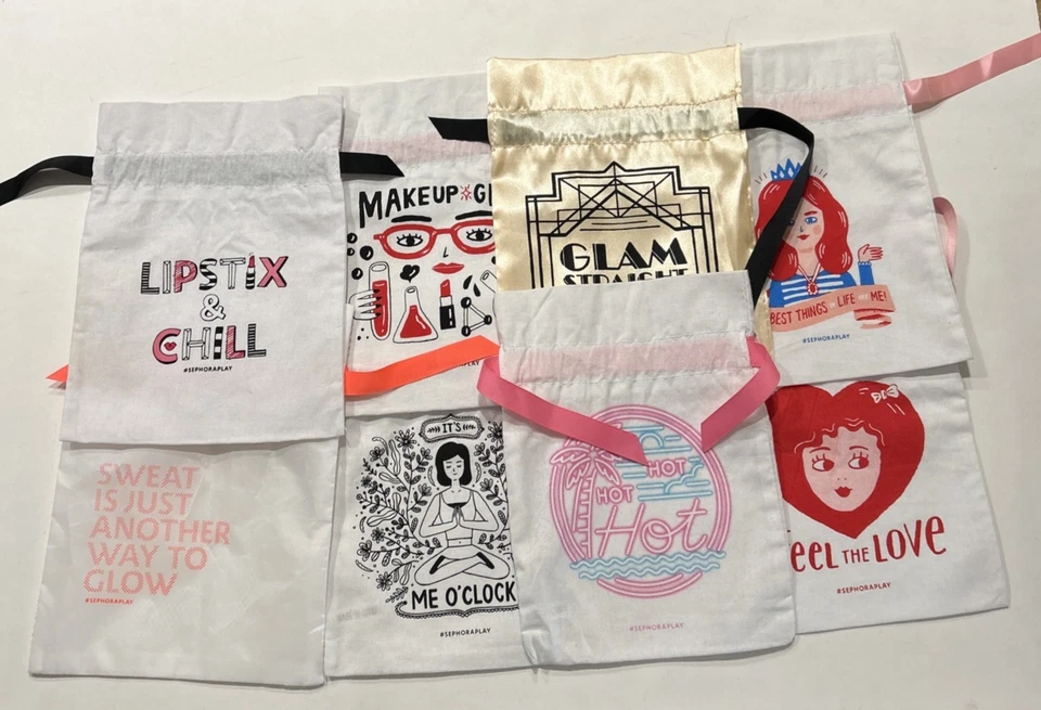 8 BOLSAS REGALO CON CORDÓN SEPHORA #SEPHORAPLAY 9" X 7" MAQUILLAJE Y GLAMOUR MULTIUSOS Foto 4 de 4