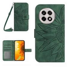 For OnePlus 13R Skin Feel Sun Flower Embossed Leather Phone Case With Lanyard