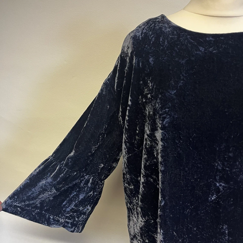Crew Clothing Velvet Top Size 16 Blue 3/4 Sleeves Festive Event Luxe - Image 3 of 4