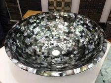 Marble Counter Top Sink Black Mother of Pearl Overlay Work Hotel Decor Vessel