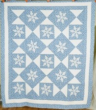 RARE Vintage 30's Blue White Marie Webster Snowflake Applique Antique Quilt