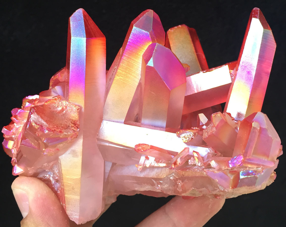 465g Red Flame Aura Quartz Titanium Plated Crystal Healing Cluster
