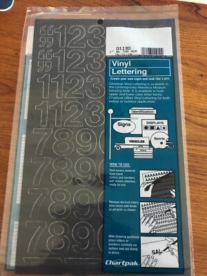 Chartpak Press-On Vinyl Numbers, Self Adhesive, Black, 1''h, 44/P 014173119124