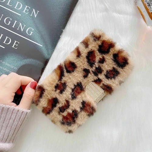 Fluffy Plush Flip Card Wallet Leopard Phone Case For Samsung A51 A71 A12 Note 20 - Picture 9 of 15