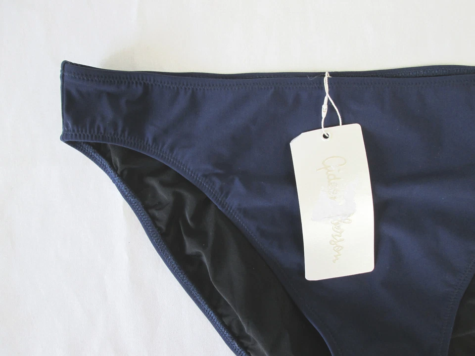 全新 Gideon Oberson 美国 16 海军蓝纯色比基尼短裤泳装 底部 — 第 2/4 张图片