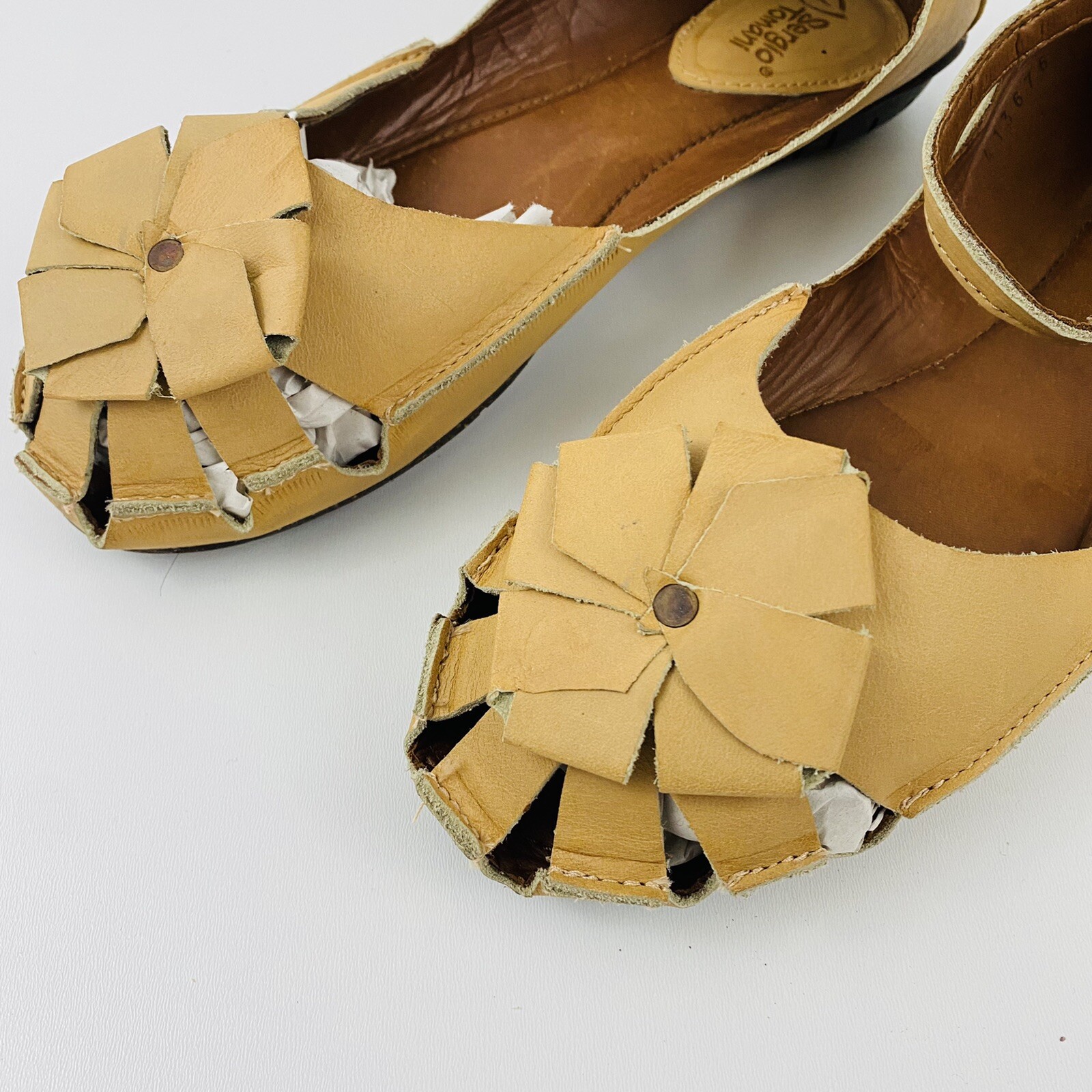 Sandalias Sergio Tomani EE. UU. talla 10 41 para mujer cuero bronceado correa al tobillo arco | eBay