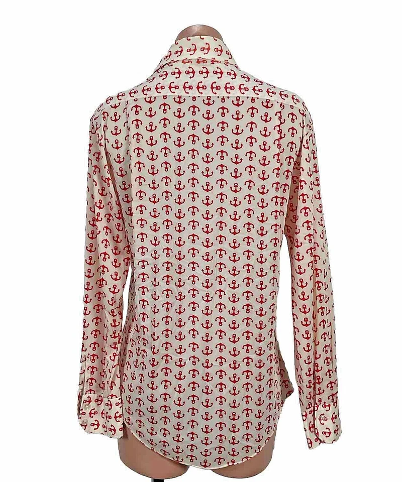 Vintage 60s 70s Le Mans Knit Shirt Nylon Dagger Collar Red Anchor Mens M - Image 2 of 4