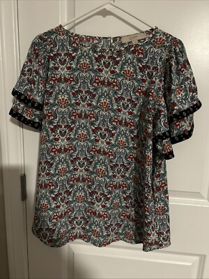 ANN TAYLOR LOFT BLOUSE MEDIUM FLUTTER SLEEVES FLORAL