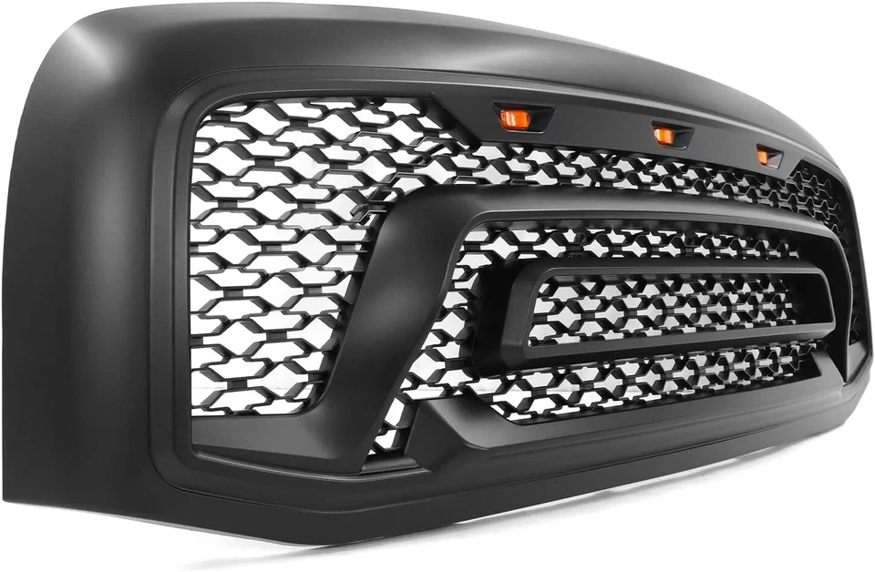 For 2006-2009 Dodge RAM Matte Black Front Hood Mesh Grill Guard w/Signal Lights - Image 2 of 4