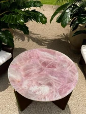 18" Round Rose Quartz Stone Coffee Table Top Crystal Healing Gemstone Home Decor