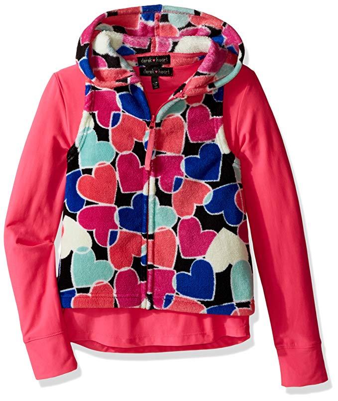 Derek Heart Girls' Big Piece Woobie All Over Printed Hooded Vest