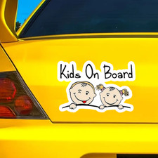 Cheerful 'Kids on Board' Car Sticker - Playful Cartoon Siblings Safety Sign