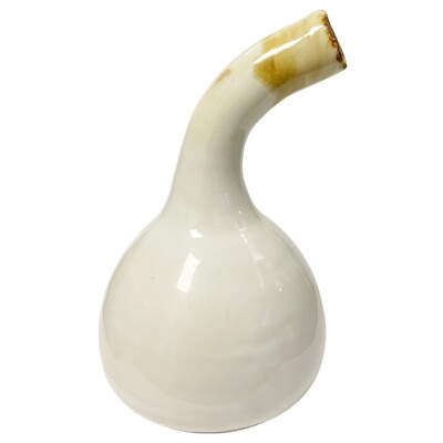Art Pottery Gourd Vase Vessel Crook Neck Bent Curved Squash Neutral Signed 5''