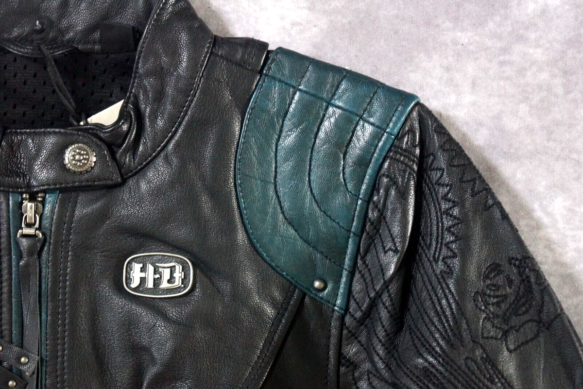 Harley Davidson Women's Impulsive Winged Rose Black Leather Jacket