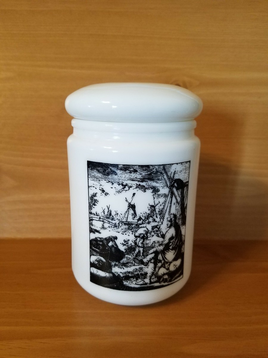Vintage 1950-1960 Tobacco Milk Glass Container De Moolenaar By Cerve Parma