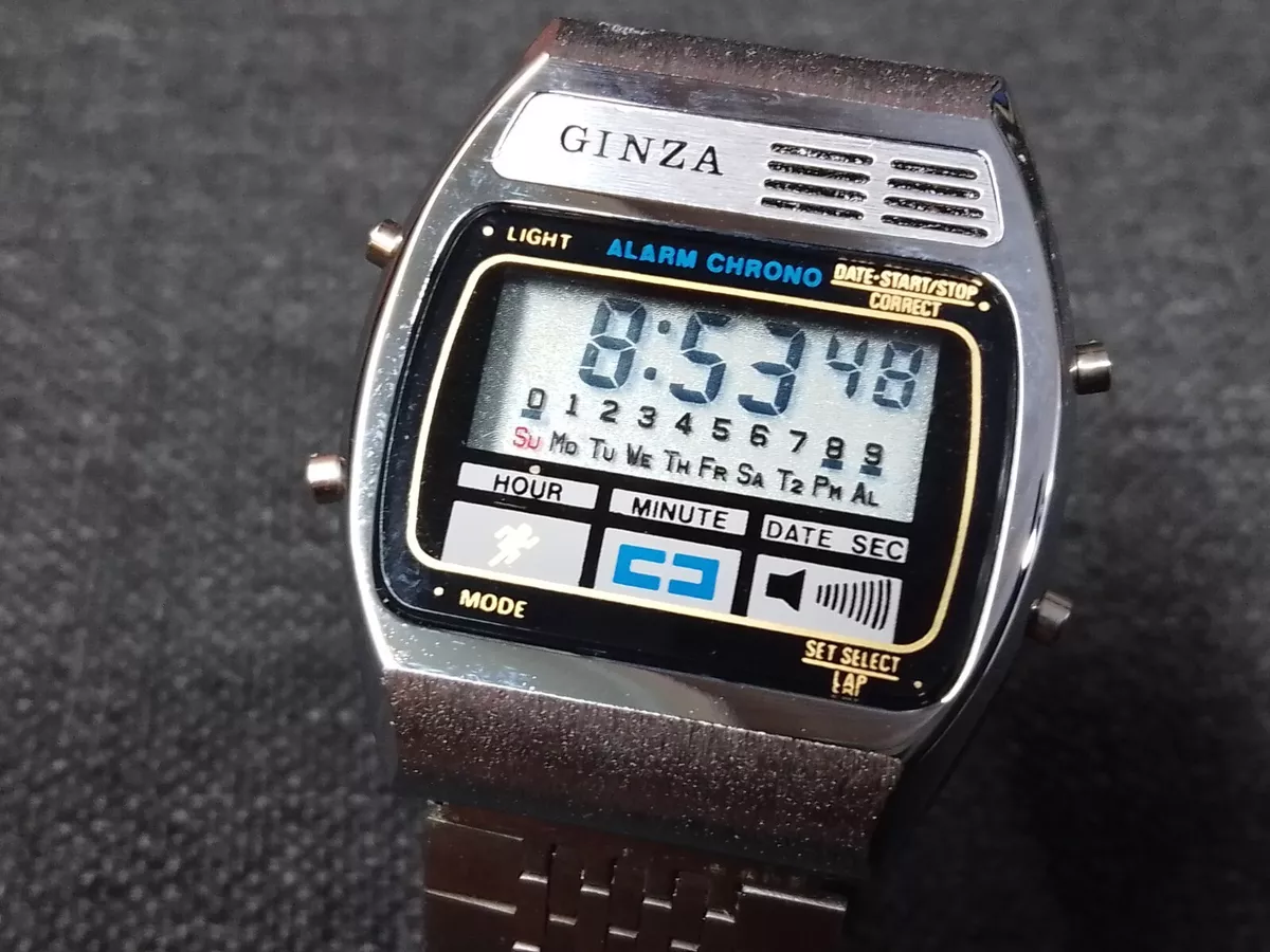BRAND NEW Ginza 1980s Retro Quartz Alarm Chrono LCD Screen Digital Watch