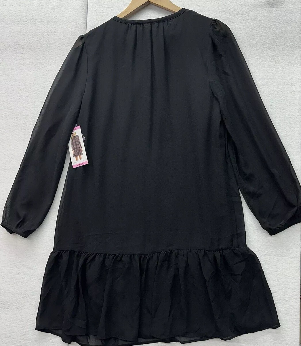 black flowy knee length dress Draper James Women's Gothic Long Sleeve Size S elegant knee length black dress