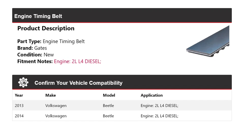 Puertas de correa de distribución para motor diésel Volkswagen Beetle 2013-2014 2L L4 Foto 2 de 4