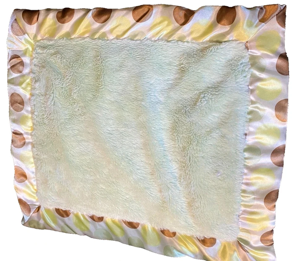 M3 !WOW! BLANKETS & BEYOND Brown Green Plush Faux Fur Satin DOT Security Blanket - Image 4 of 4