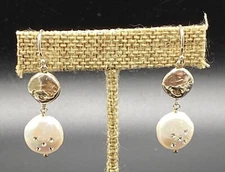 SILPADA-Sterling Silver 'Bold As Ice' Coin Pearl Crystal Dangle Earrings W3191