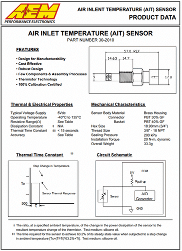 AEM 30-2010 Air Intake Temperature Sensor (AIT SENSOR) 3/8NPT - Picture 3 of 4