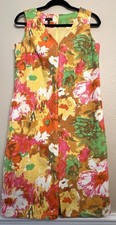 Talbots Yellow Orange Colorful Watercolor Floral V Neck Sheath/Shift Dress Sz 6