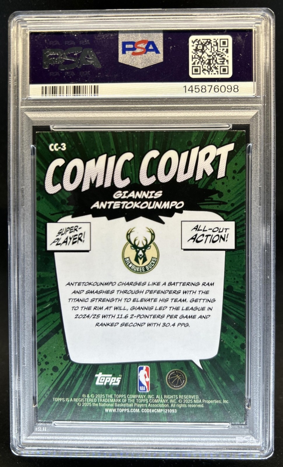 2025-26 Topps Giannis Antetokounmpo Comic Court #CC-3 Bucks PSA 7 view 2