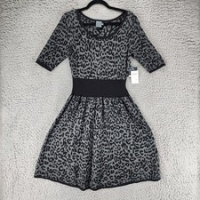 Gabby Skye Dress Womens Large Gray Leopard 3/4 Sleeve Knee Length Sweater *NWT*