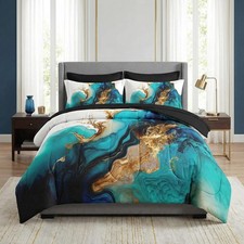 Comforter Set King Size, Mint Green Marble Gold 7 Pcs Bedding Set for and Adu...