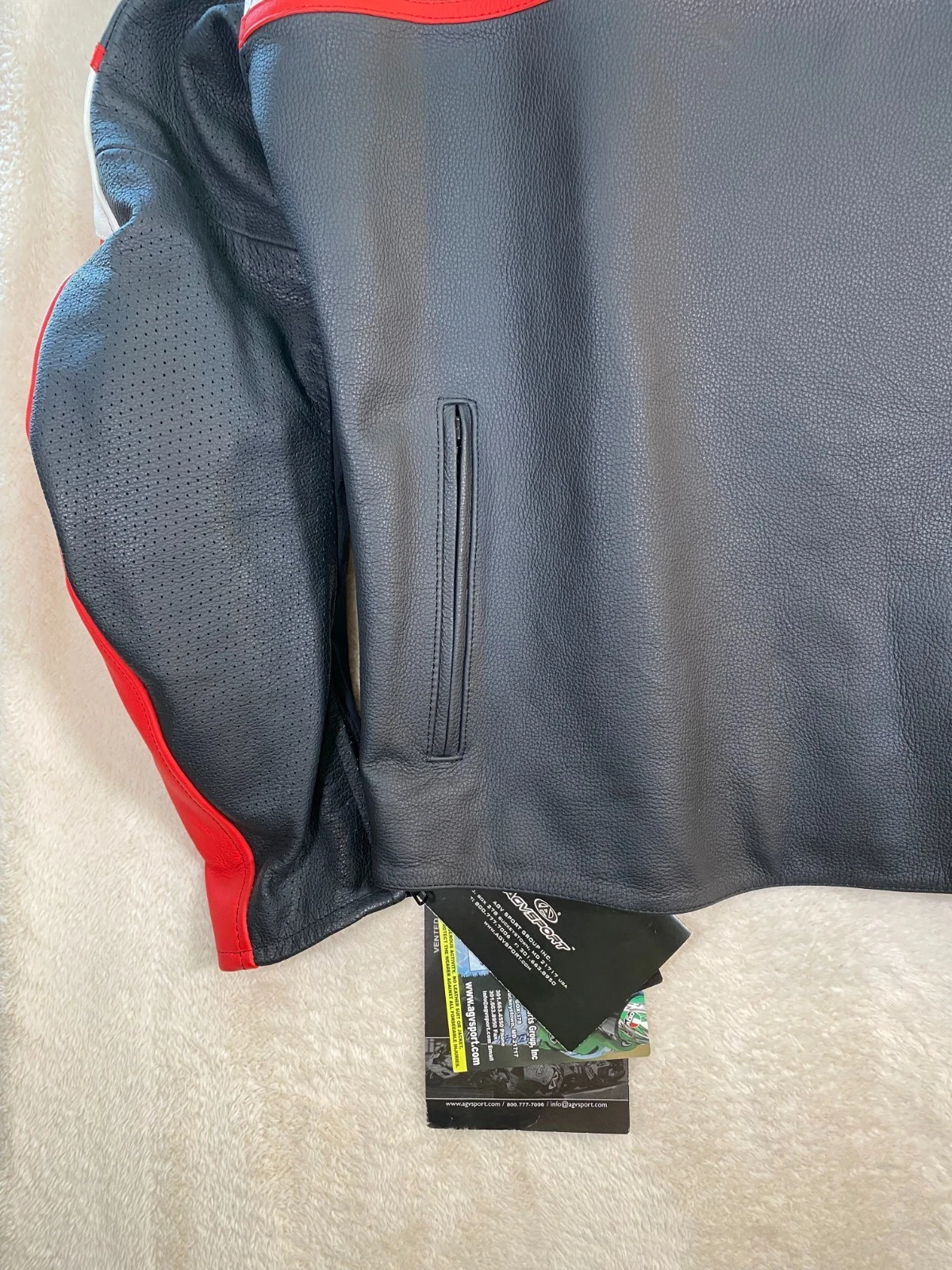 AGV Sport Pilot Vented Leather Motorcycle Jacket Size 46 Black Red Armored NWT image 17