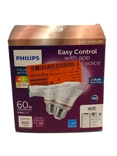 Philips Smart Light Bulb Wiz LED Wi-Fi Bluetooth Full Color 60W - 2 Pack