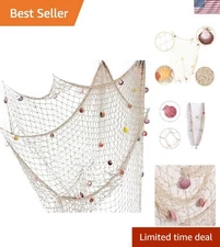 Nature Fish Net Wall Decoration with Shells, Ocean Themed Wall Hangings Fishi...
